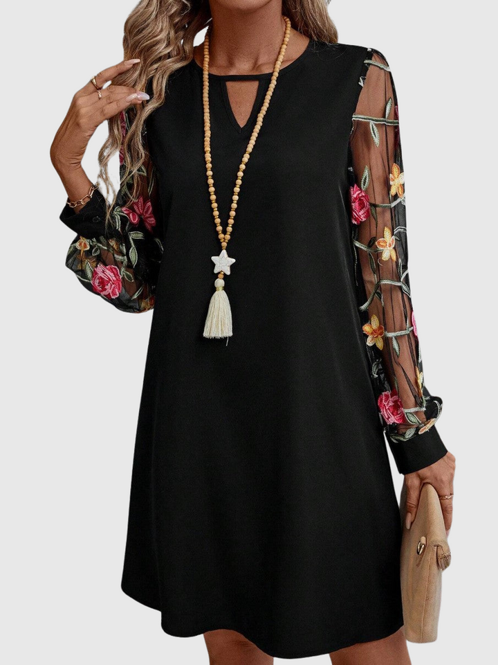 Ellis | Women's Dress with Plunging Neckline and Sheer Sleeves