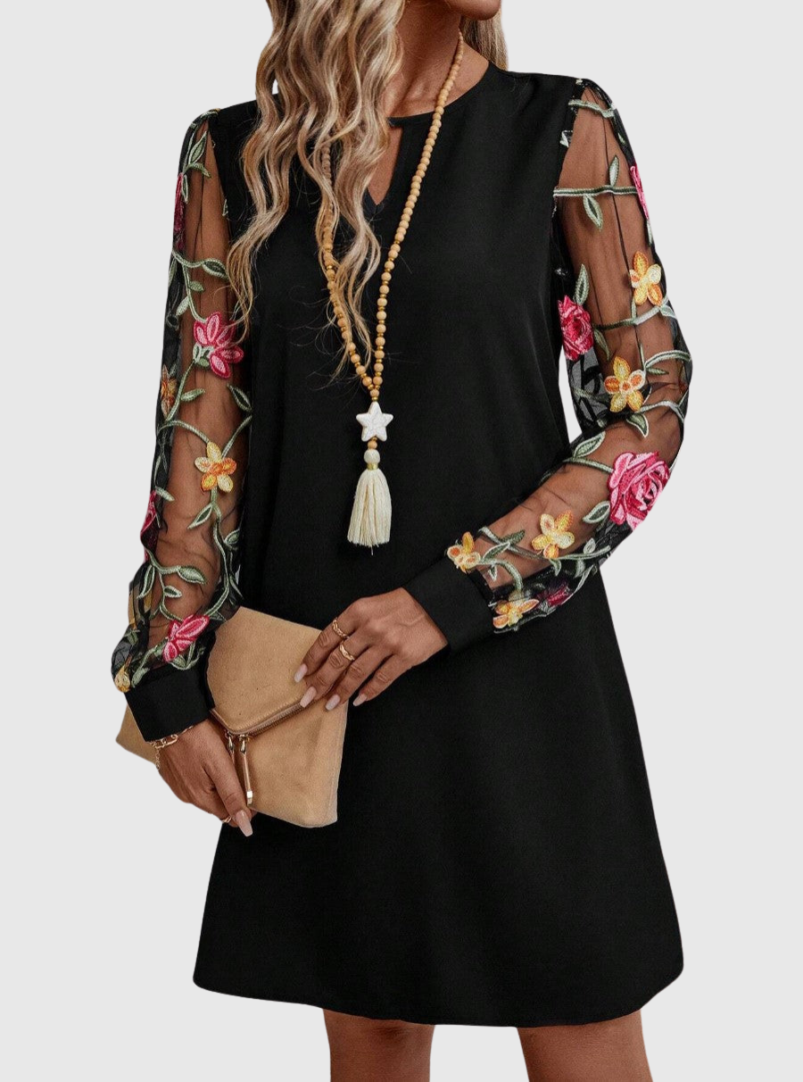 Ellis | Women's Dress with Plunging Neckline and Sheer Sleeves