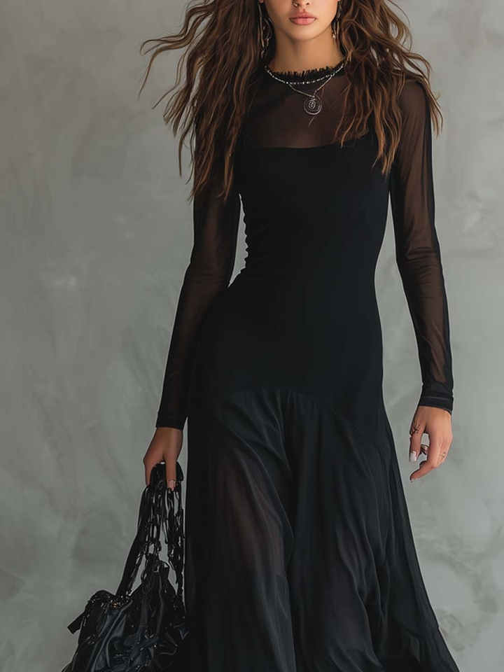 Neroa | Vintage-Inspired Black Tulle Maxi Dress