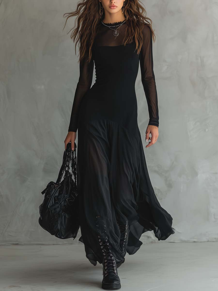 Neroa | Vintage-Inspired Black Tulle Maxi Dress
