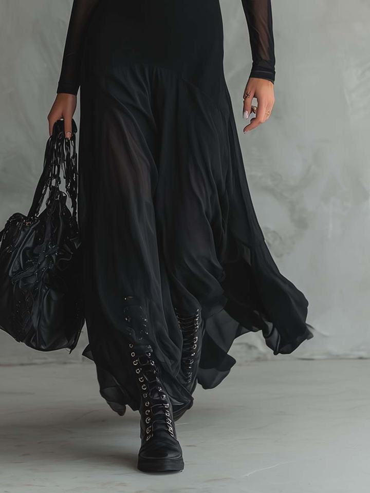 Neroa | Vintage-Inspired Black Tulle Maxi Dress