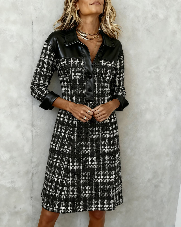 Long Sleeve Patchwork and Houndstooth Dress